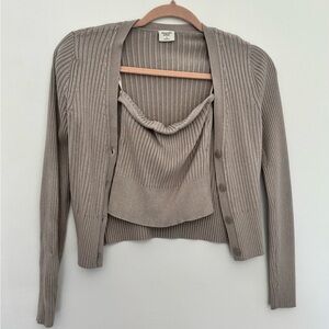 Abercrombie & Fitch Tan Ribbed Cardigan Sweater Set